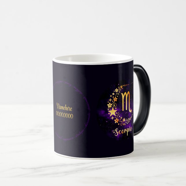 Caneca Mágica Crie Seu Próprio Escorpião Celestial Roxo Zodiac (Frente Esquerda)