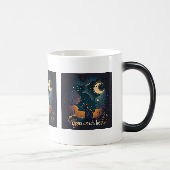 Caneca Mágica Crie Seu Próprio Gato Preto Místico Sob Lua (Direita)