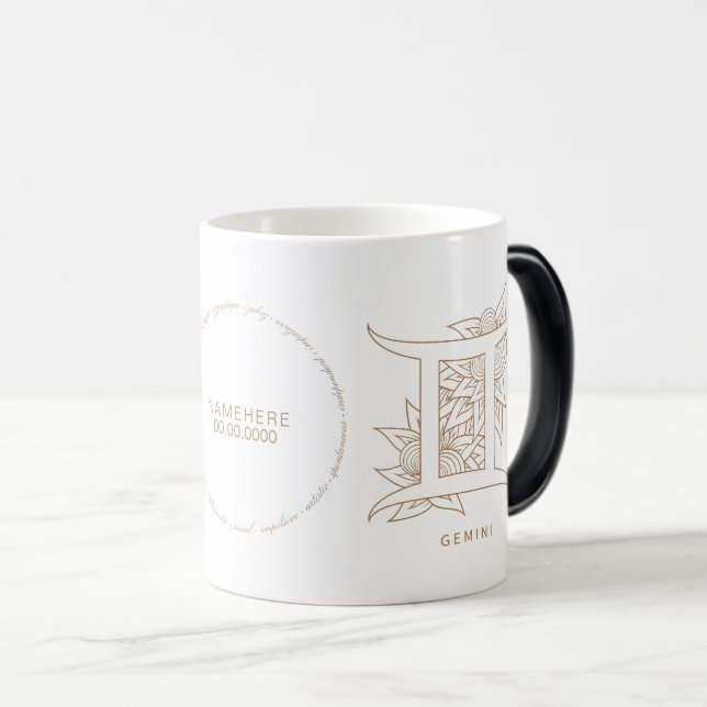 Caneca Mágica Crie seu próprio Gemini branco e Dourado Elegante  (Frente Esquerda)