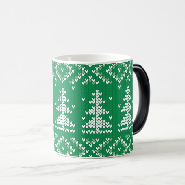 Caneca Mágica Crie Seu Próprio Padrão De Suéter De Natal Verde (Frente Esquerda)