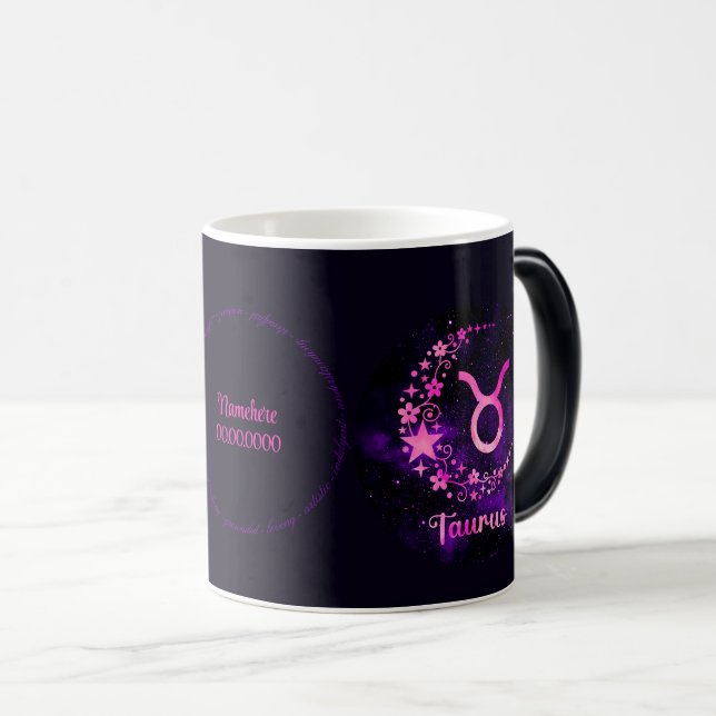 Caneca Mágica Crie Seu Próprio Taurus Celestial Roxo Zodiac (Frente Esquerda)