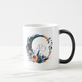 Caneca Mágica Crie seu próprio Teal e Dourada Lua Floral