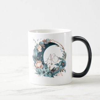 Caneca Mágica Crie seu próprio Teal e Pêssego Floral