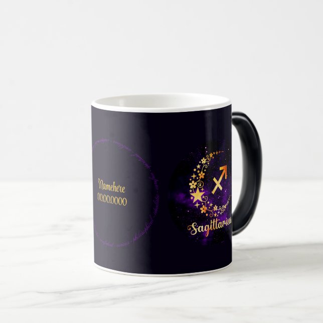 Caneca Mágica Crie Seu Sagitário Celestial Roxo (Frente Esquerda)