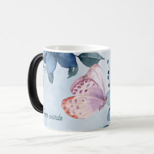 Caneca Mágica Crie sua borboleta rosa e flores azuis