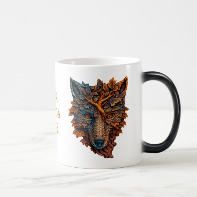 Caneca Mágica Crie Sua Própria Cabeça De Lobo Faux Bois Gravada  (Direita)