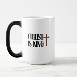 Caneca Mágica Cristo é Rei | Texto Preto e Cruz de Madeira Marro