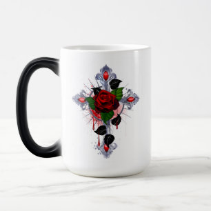 Caneca Mágica Cruz de Prata com Rosa vermelha