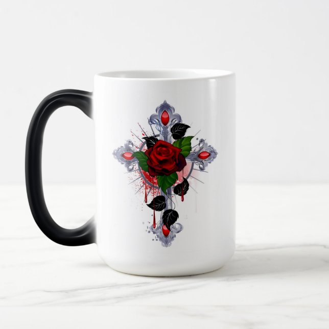 Caneca Mágica Cruz de Prata com Rosa vermelha (Esquerda)