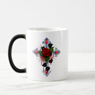 Caneca Mágica Cruz de Prata com Rosa vermelha