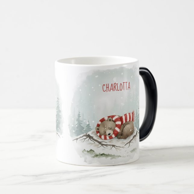 Caneca Mágica Custom Winter Bear Mug – Sleeping Animal Design (Frente Esquerda)