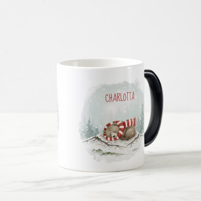Caneca Mágica Custom Winter Bear Mug – Sleeping Animal Design (Frente Esquerda)