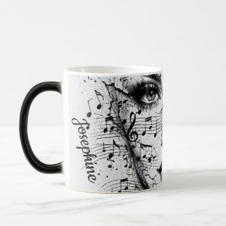 Caneca Mágica Customized Music Sheet Face Art Black White Artist
