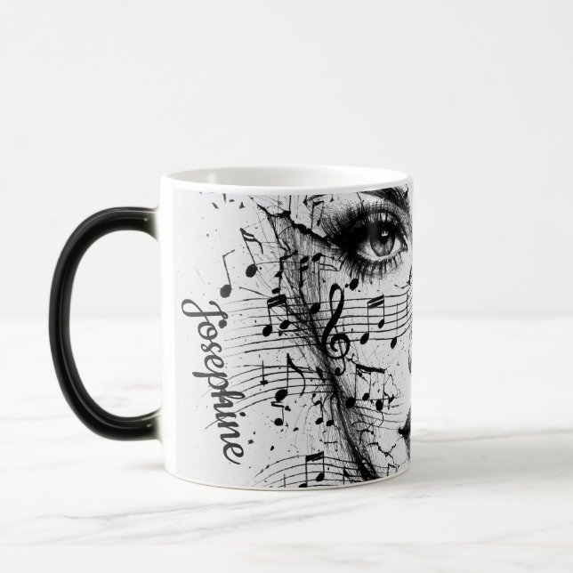 Caneca Mágica Customized Music Sheet Face Art Black White Artist (Esquerda)