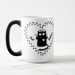Caneca Mágica Cute Black Angel Cat Lovers Heart Mug