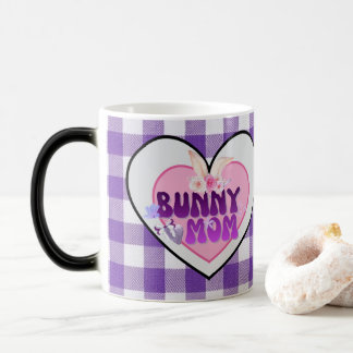 Caneca Mágica Cute Bunny Mom Coquette Purple Gingham Morphing Mu