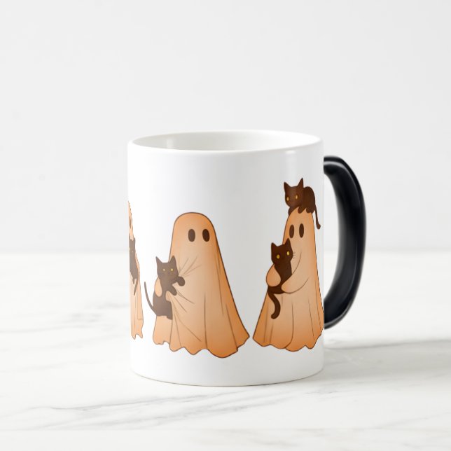 Caneca Mágica Cute Ghost and Black Cat Halloween Mug (Frente Esquerda)