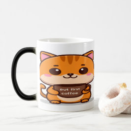 Caneca Mágica Cute Orange Tabby But First Coffee