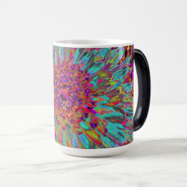 Caneca Mágica Dália Decorativa do Abstrato Azul-Teal Psicodélico
