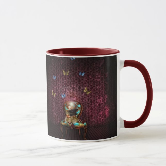 Caneca mágica das borboletas com borda marrom (Direita)