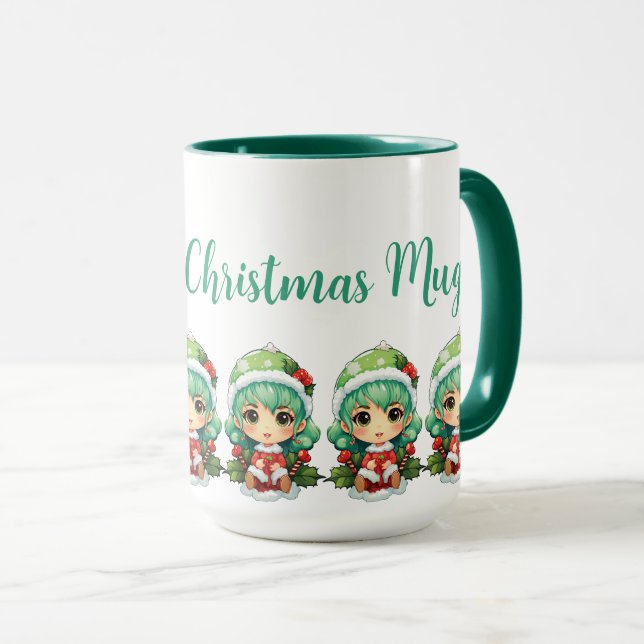 Caneca Mágica de Elf Xmas para Menina Personalizada (Frente Esquerda)