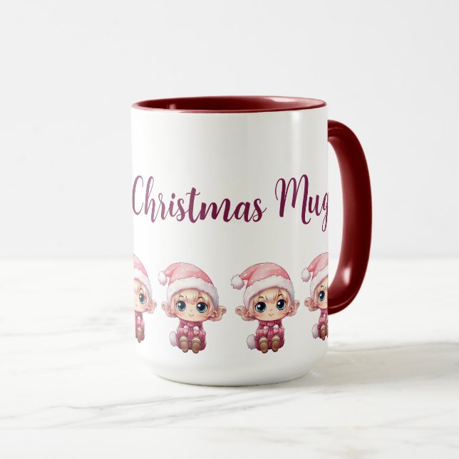Caneca Mágica de Elf Xmas para Menina Personalizada (Frente Esquerda)