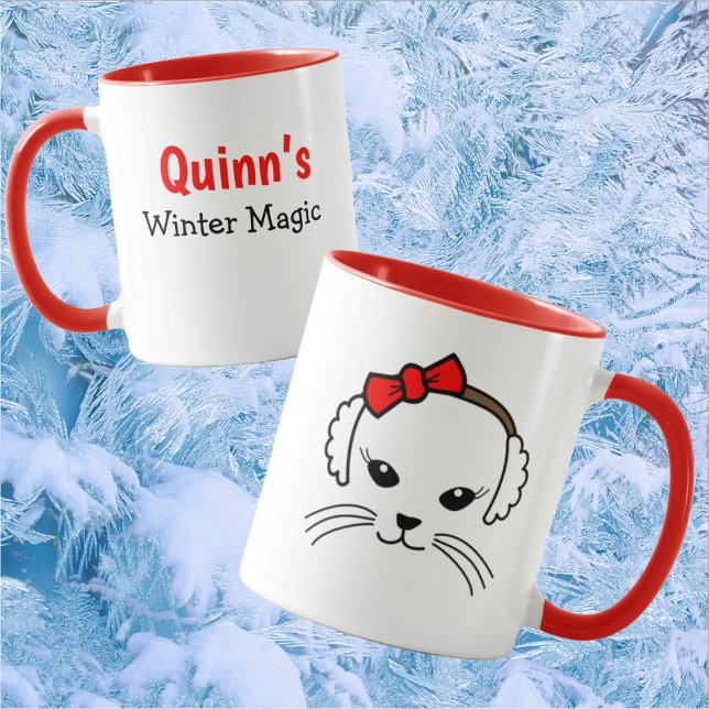 Caneca Mágica de inverno de pequeno gato personalizável (Criador carregado)