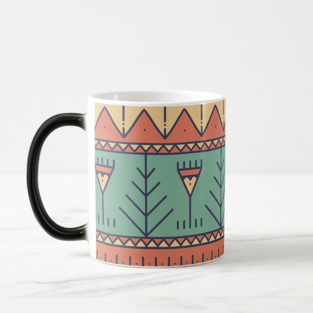 Caneca Mágica Desenho adorável Padrão tribal azul vermelho india (Esquerda)