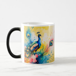 Caneca Mágica desenho colorido de pavão