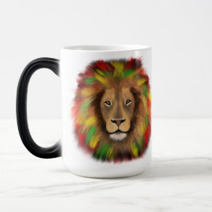 Caneca Mágica Desenho da cabeça de leão Rasta vermelho amarelo v