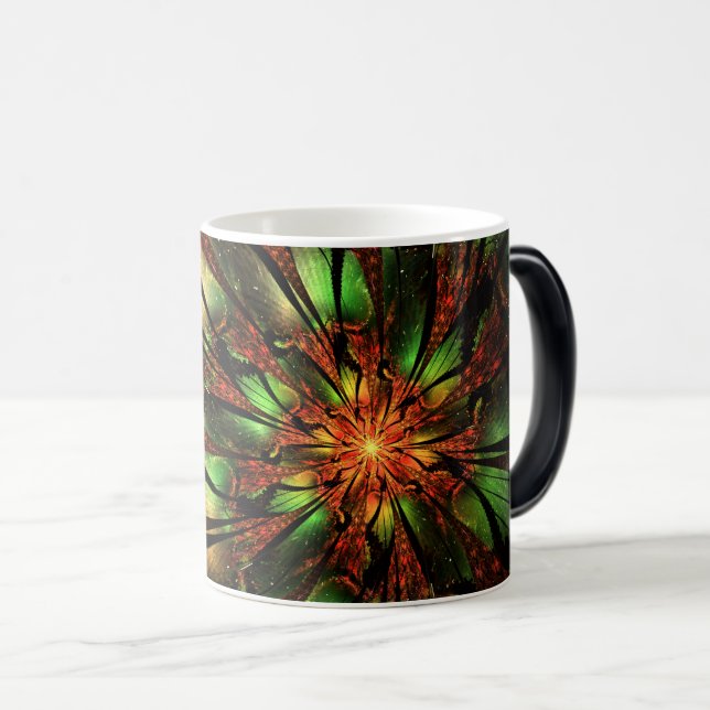 Caneca Mágica Desenho de flor fractal abstrata.  (Frente Esquerda)