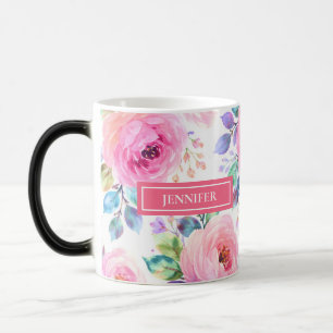 Caneca Mágica Desenho do Nome Personalizado Floral Boho Nascer d