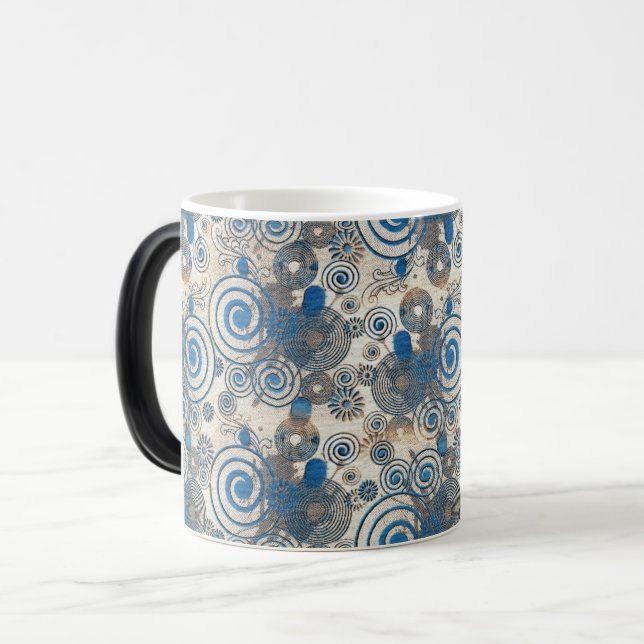 Caneca Mágica Design de fundo do padrão azul Elegante (Frente Esquerda)
