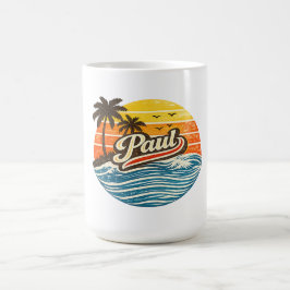 Caneca Mágica Design de Nome Paul Pôr do Sol Retrô