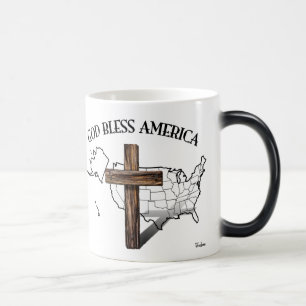 Caneca Mágica DEUS ABENÇOE AMÉRICA com cruz áspera & esboço 