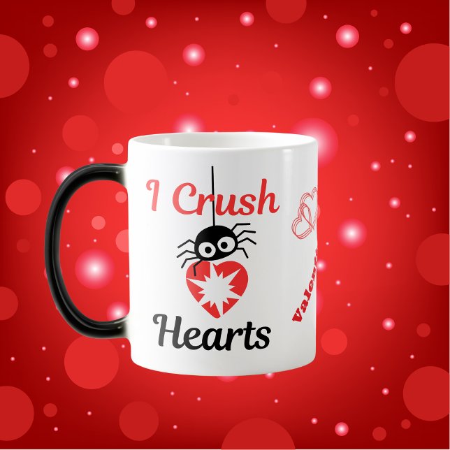 Caneca Mágica Dia de os namorados I Crush Hearts, aranha fofa | (Criador carregado)