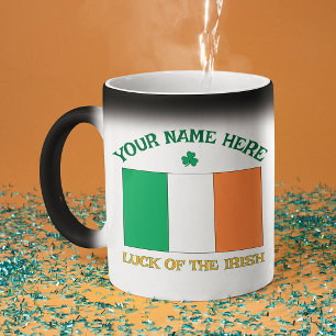 Caneca Mágica Dia de São Patrício Bandeira da Irlanda Nome Perso