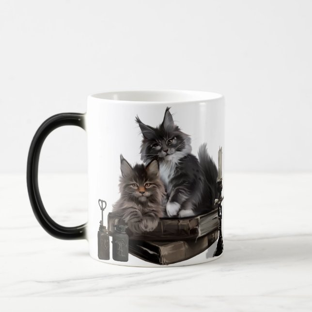 Caneca Mágica Dois gatinhos peludos de Maine Coon (Esquerda)