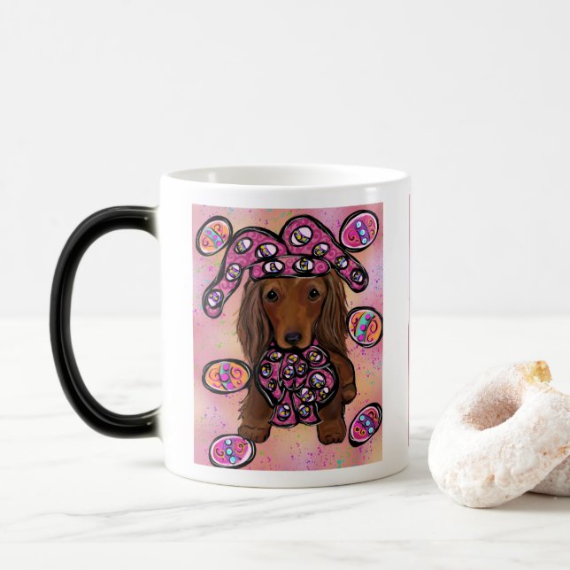 Caneca Mágica Doxie Páscoa de Cabelo Longo Vermelho (Com Donut)