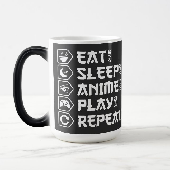 Caneca Mágica Eat Sleep Anime Play Repeat Otaku Anime Lifestyle (Esquerda)