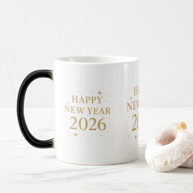 Caneca Mágica Elegant Happy New Year 2026 Coffee Mug (Com Donut)