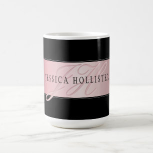 Caneca Mágica Elegante Bege Falso Dourado Rosa Nome e Iniciais