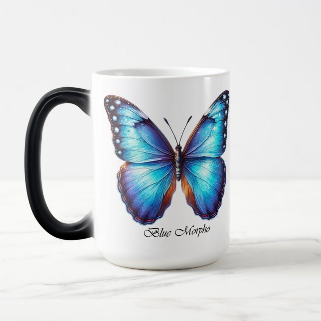 Caneca Mágica Elegante Borboleta Azul Morpho Wrap  (Esquerda)