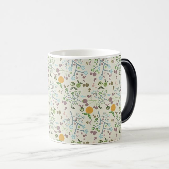 Caneca Mágica Elegante Floral Kraft Sem Costura (Frente Esquerda)