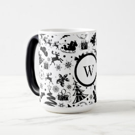 Caneca Mágica Elegante monograma de Natal em preto e branco