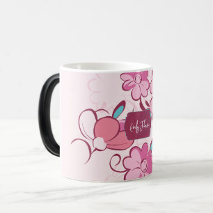 Caneca Mágica Elegante Nome Personalizado em Letra Floral