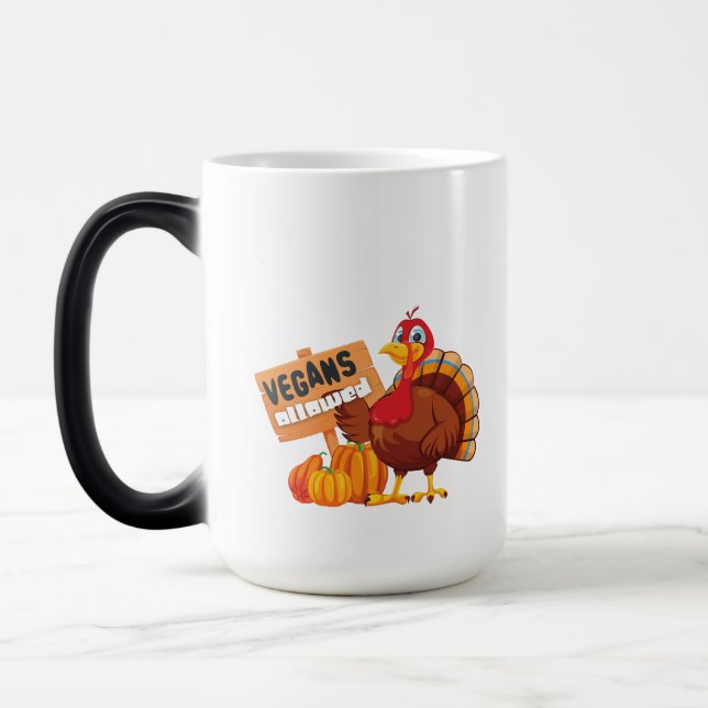 Caneca Mágica Engraçado Ação de Graças Permitido Vegans! (Esquerda)