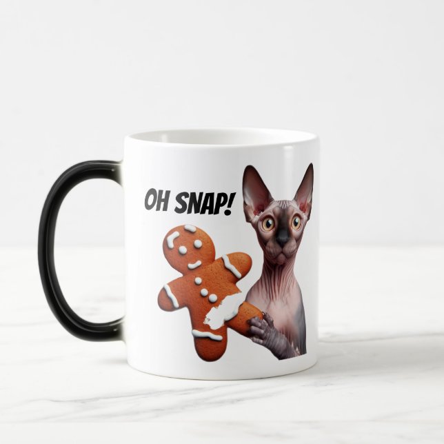 Caneca Mágica Engraçado Natal Sphynx Gingerbird Homem de Gengibr (Esquerda)