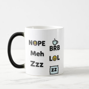 Caneca Mágica Engraçado Slang Mug - Não, Meh, BRB, LOL, Zzz