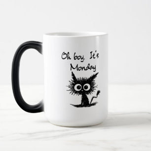 Caneca Mágica Esboço de Gato Engraçado "Nossa, É Segunda" Humor